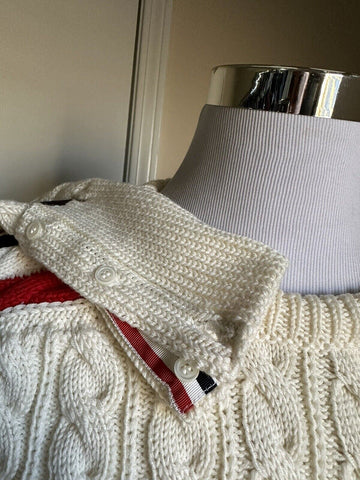 Neu mit Etikett: Thom Browne Herren-Pullover aus Merinowolle mit Zopfmuster, Weiß, Größe S (1), Irland