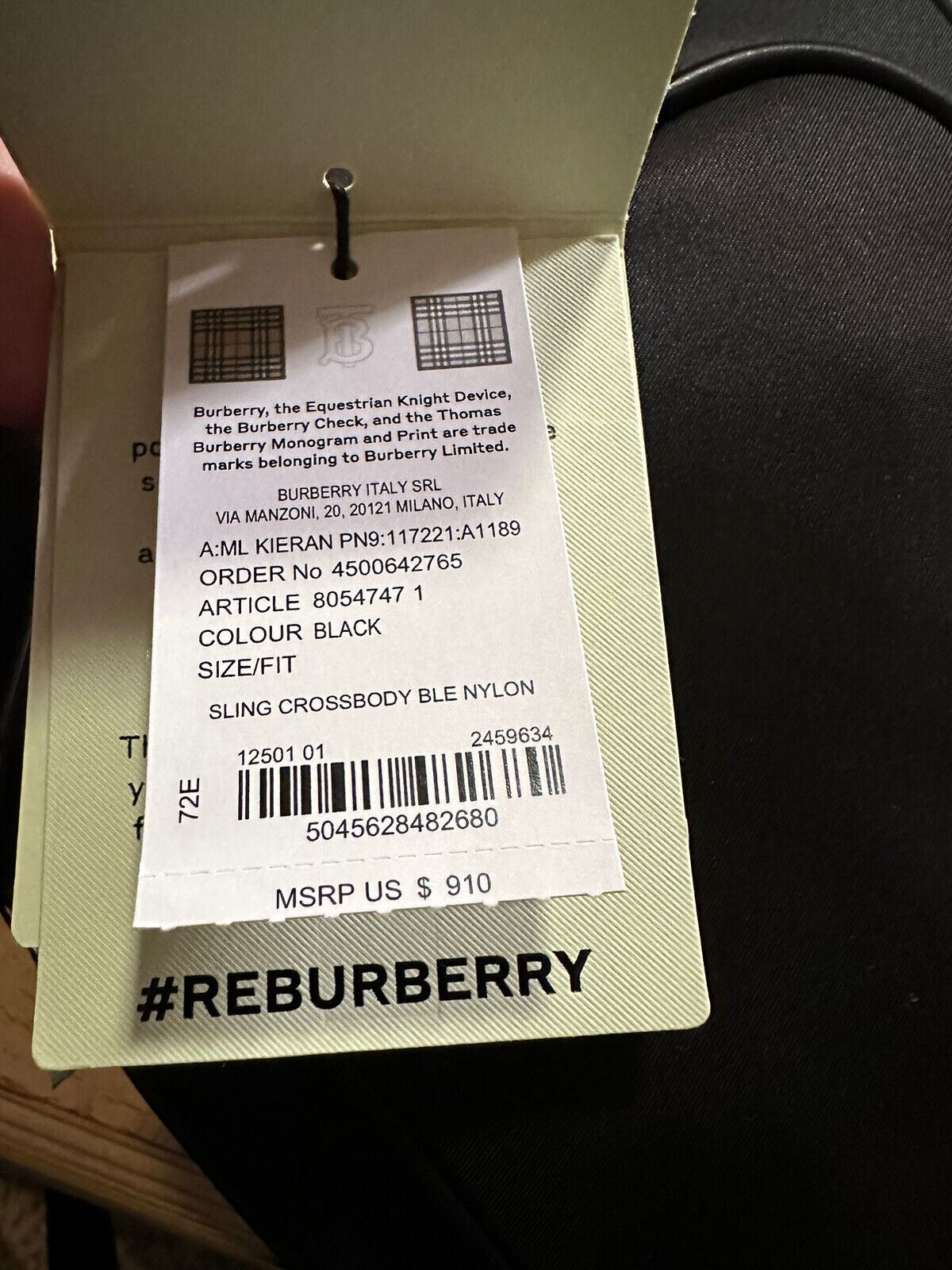 Neue 910 $ Burberry Herren-Umhängetasche aus Nylon mit Logo-Print in Schwarz, Italien