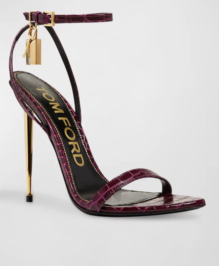 NIB $ 1290 TOM FORD 105 mm Lock Croco Stiletto Sandalen Cranberry 7 US/37 Eu