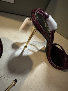 NIB $ 1290 TOM FORD 105 mm Lock Croco Stiletto Sandalen Cranberry 7 US/37 Eu