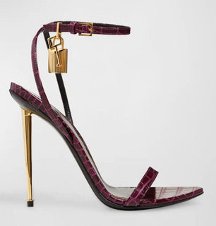 NIB $ 1290 TOM FORD 105 mm Lock Croco Stiletto Sandalen Cranberry 7 US/37 Eu