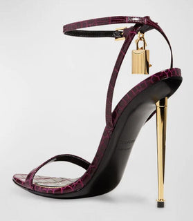 NIB $ 1290 TOM FORD 105 mm Lock Croco Stiletto Sandalen Cranberry 7 US/37 Eu