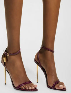 NIB $ 1290 TOM FORD 105 mm Lock Croco Stiletto Sandalen Cranberry 7 US/37 Eu