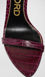 NIB $ 1290 TOM FORD 105 mm Lock Croco Stiletto Sandalen Cranberry 7 US/37 Eu