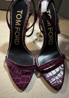 NIB $ 1290 TOM FORD 105 mm Lock Croco Stiletto Sandalen Cranberry 7 US/37 Eu