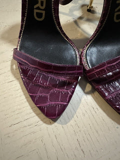 NIB $ 1290 TOM FORD 105 mm Lock Croco Stiletto Sandalen Cranberry 7 US/37 Eu