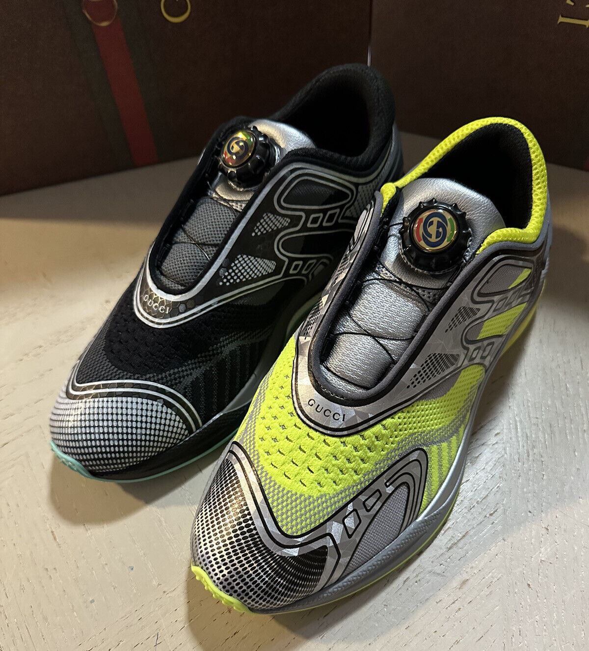 New Gucci Women’s Ultrapace Two-Tone Sneakers Shoes Black/Yellow 6.5 US/36.5 Eu