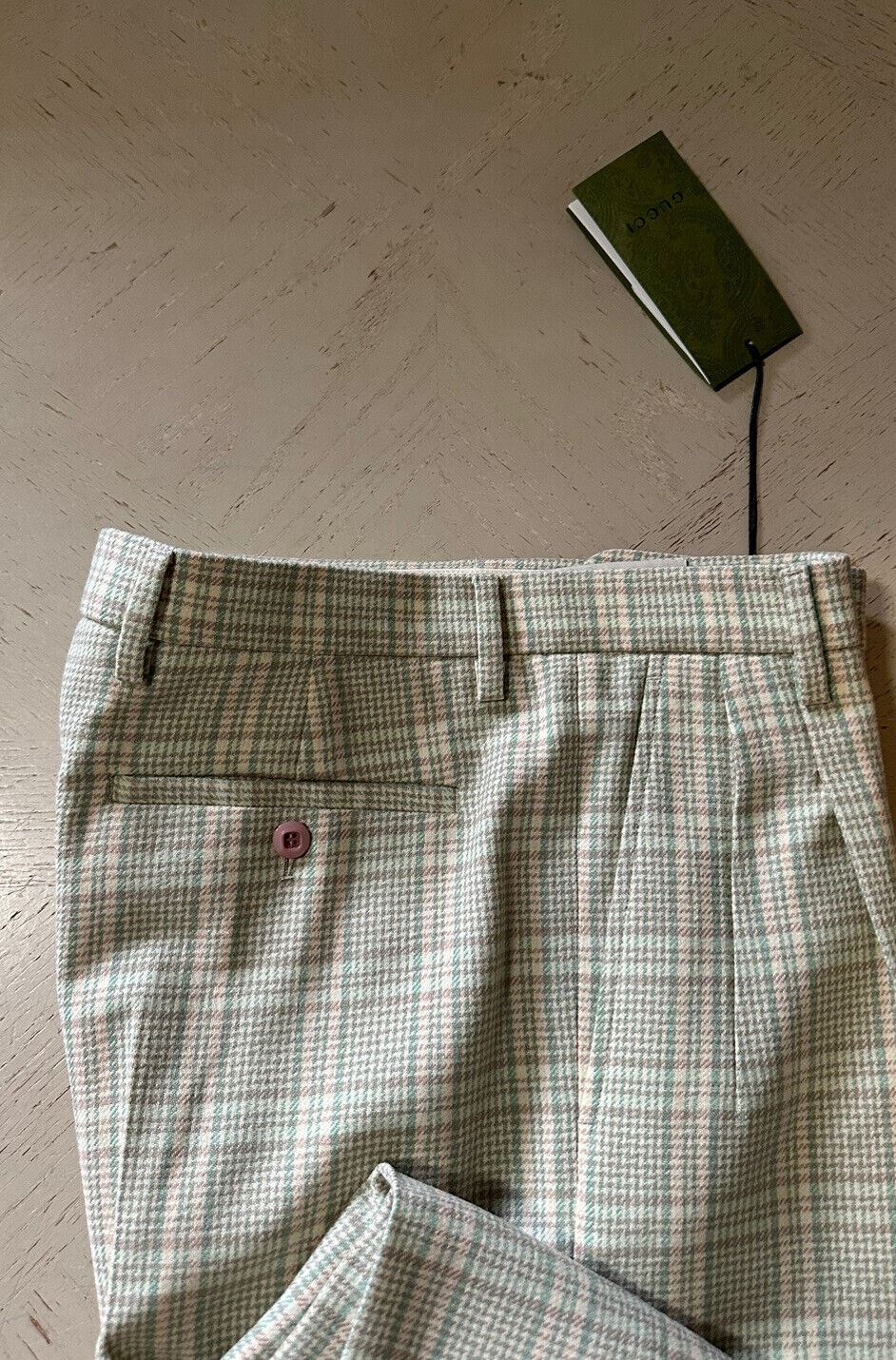 СЗТ $1400 Мужские классические брюки Gucci зеленый/бежевый 34 США (50 ЕС) Италия