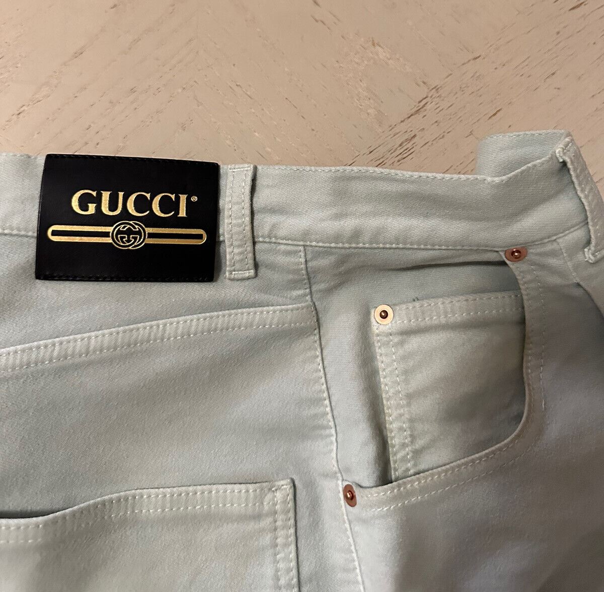 NWT $1100 Gucci Men Dyed Cotton Jeans Pants Color Acqua 30 US Italy