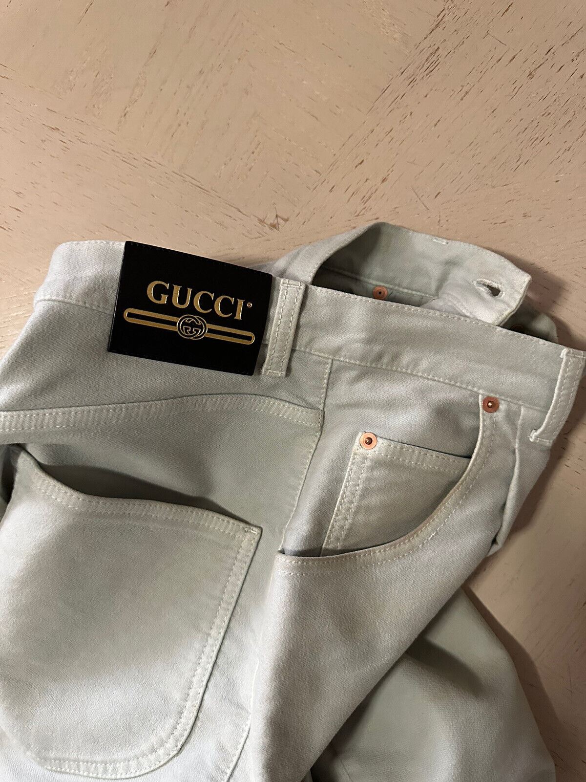 NWT $1100 Gucci Men Dyed Cotton Jeans Pants Color Acqua 30 US Italy