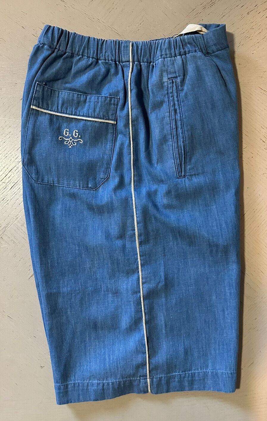 New $1980 Gucci Men's Washed Denim Shorts and Shirt Set Blue 40 US/50 Eu