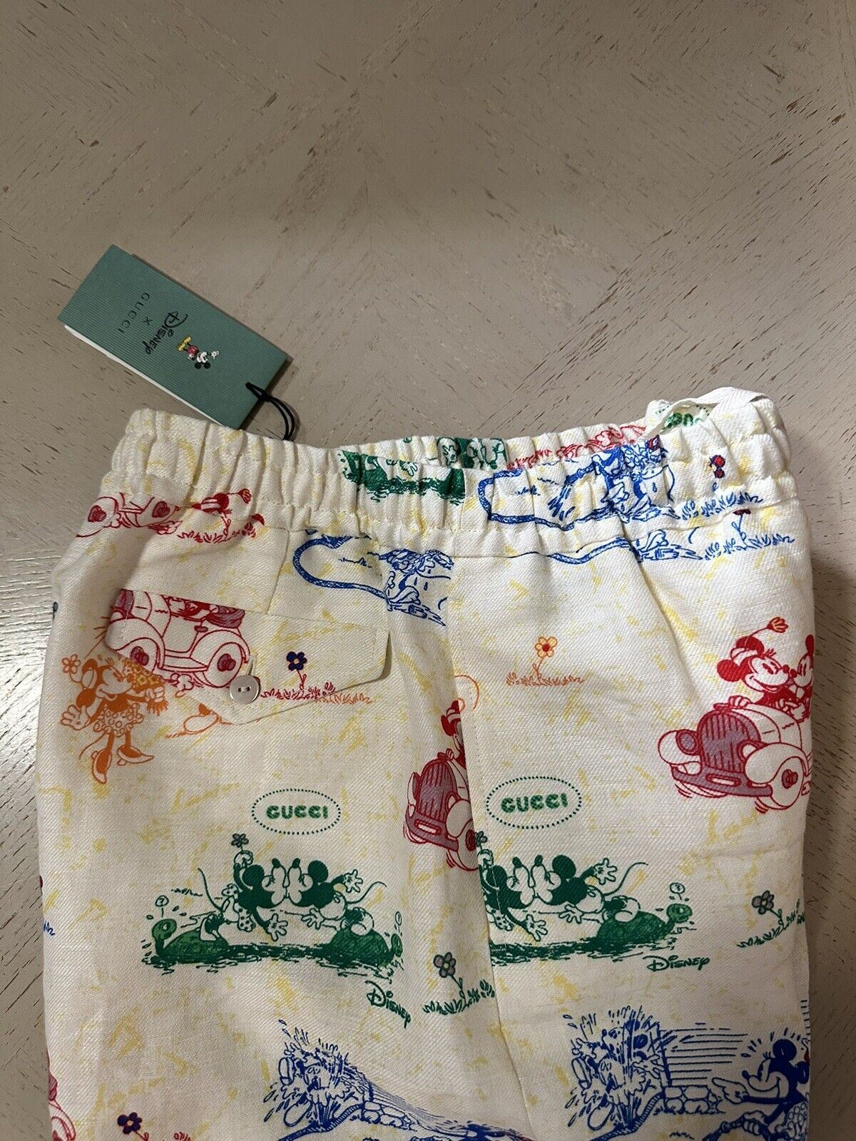 Neu mit Etikett: 1380 $ Gucci Herren-Shorts „Mickey“ aus Leinen, Elfenbeinfarben, 32 US/48 Eu