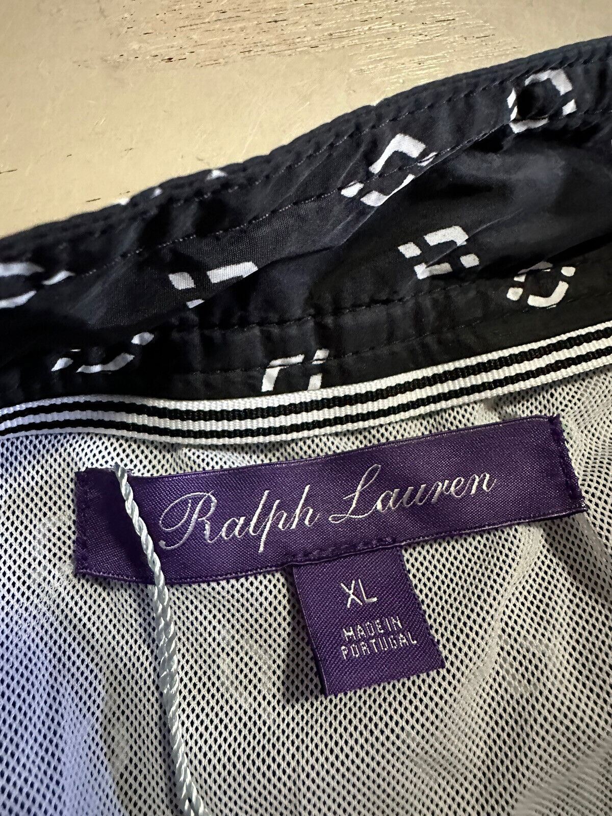 Neu mit Etikett: 395 $ Ralph Lauren Purple Label Herren-Badeshorts Schwarz/Weiß Größe XL (38 US)