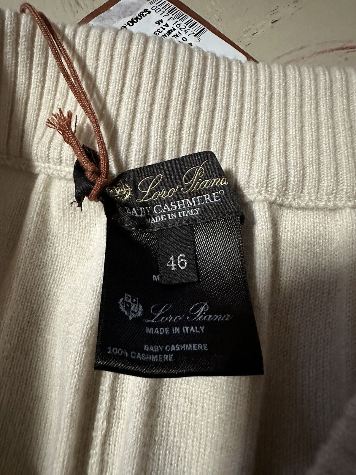 New $3000 Loro Piana Duca D'aosta Cashmere Rib Knit Pants Cream 46/12 Italy