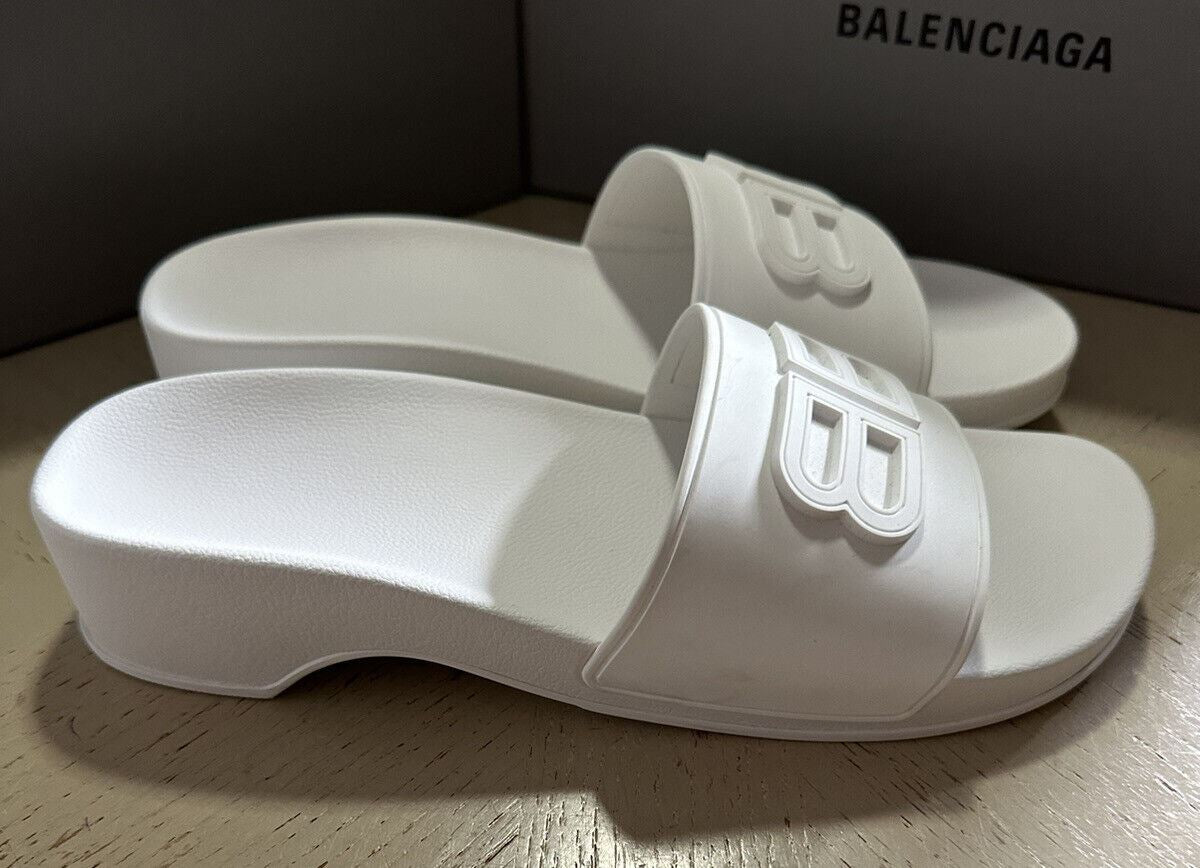 NIB 445 $ Balenciaga Damen Slide Sandalen Weiß 10 US/40 Eu Italien