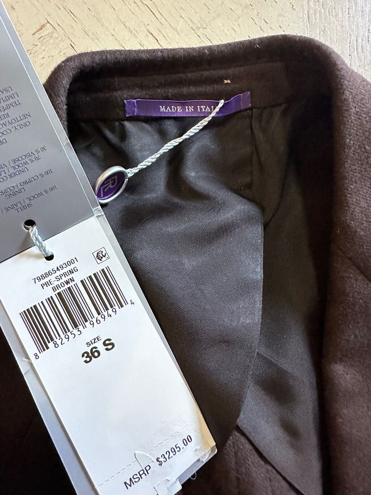 NWT $3295 Ralph Lauren Purple Label Мужской пиджак Коричневый 36S США/46S ЕС Италия