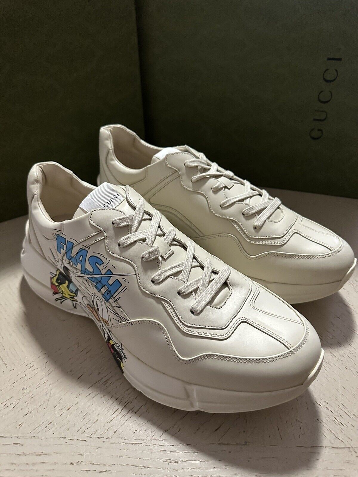 New $1980 Gucci Men Leather Disney Gucci Sneakers Shoes Ivory 15 US/14 UK 656509