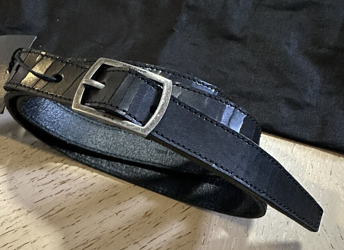 New Saint Laurent Men CINTURA PRINT Leather Belt Black 80/32