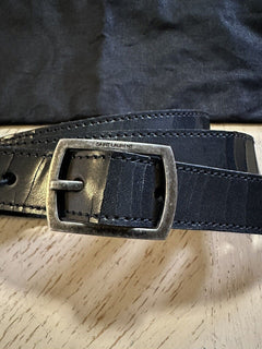 New Saint Laurent Men CINTURA PRINT Leather Belt Black 80/32