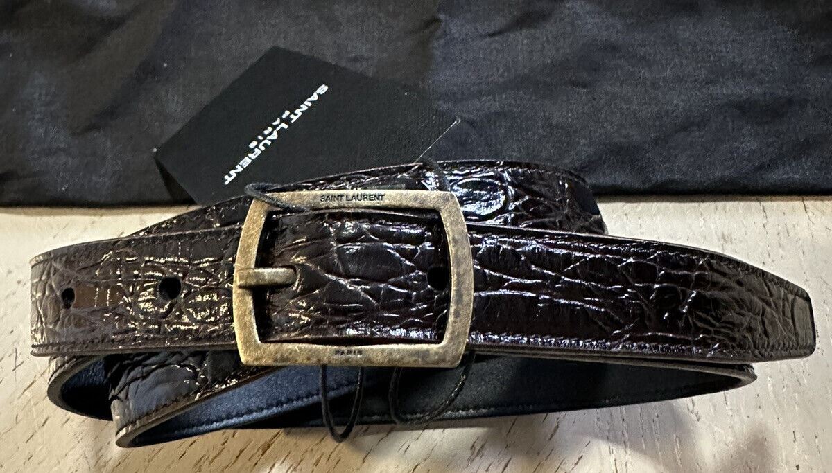 Новый мужской ремень Saint Laurent из кожи с тиснением под крокодила черный 100/40