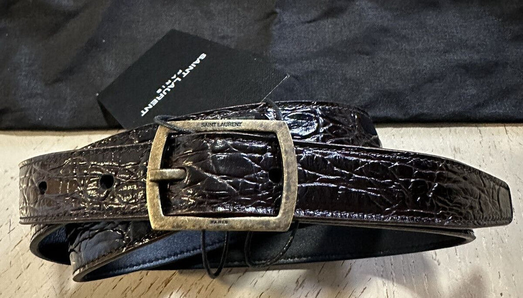 Neuer Saint Laurent Herren-Ledergürtel mit Krokodilprägung, Schwarz, 100/40