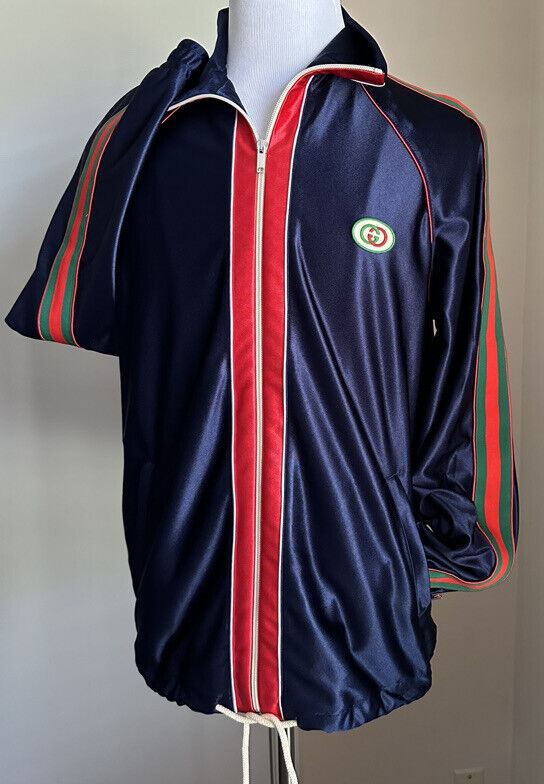 Neu mit Etikett: 1.800 $ Gucci Herren-Trainingsjacke aus technischem Polyester Blaues GG-Monogramm M