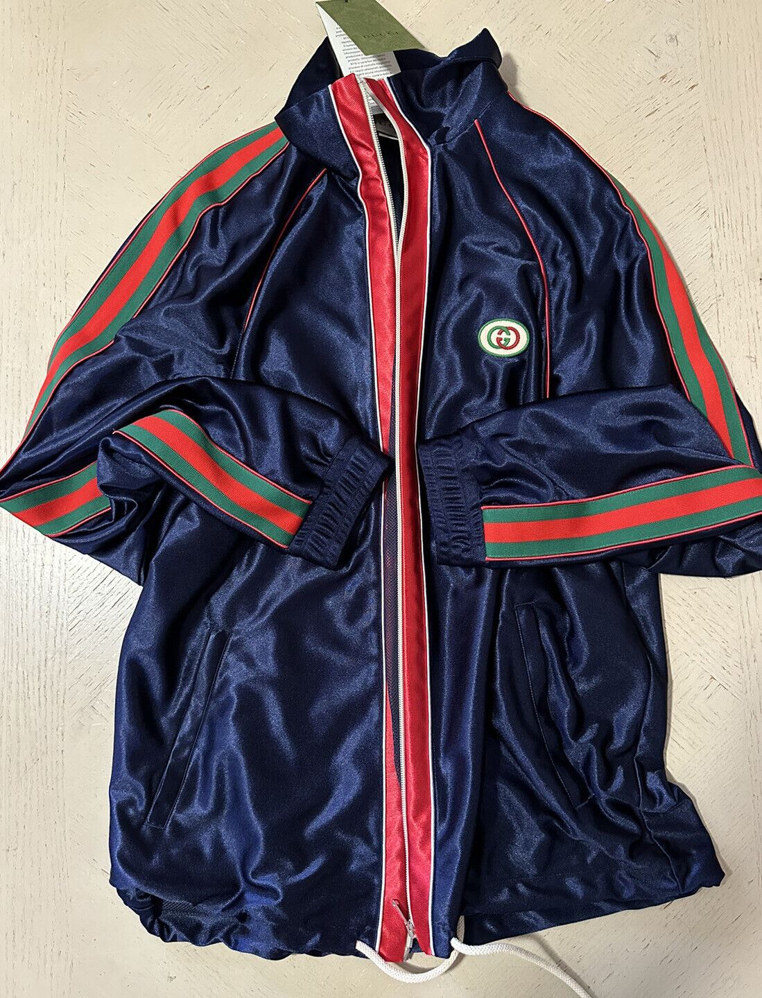 Neu mit Etikett: 1.800 $ Gucci Herren-Trainingsjacke aus technischem Polyester Blaues GG-Monogramm M