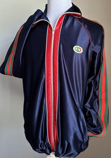 NWT $1800 Gucci Men Technical Polyester Track Jacket Blue GG Monogram M