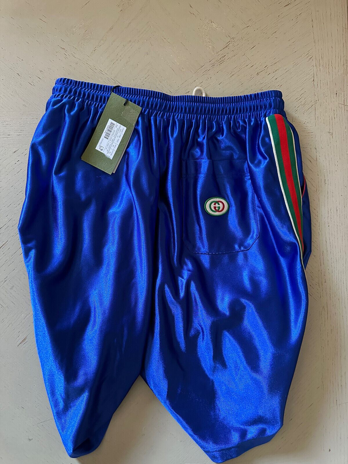 Neu mit Etikett: 1.450 $ Gucci Herren-Shorts aus technischem Polyester mit GG-Monogramm, Blau M