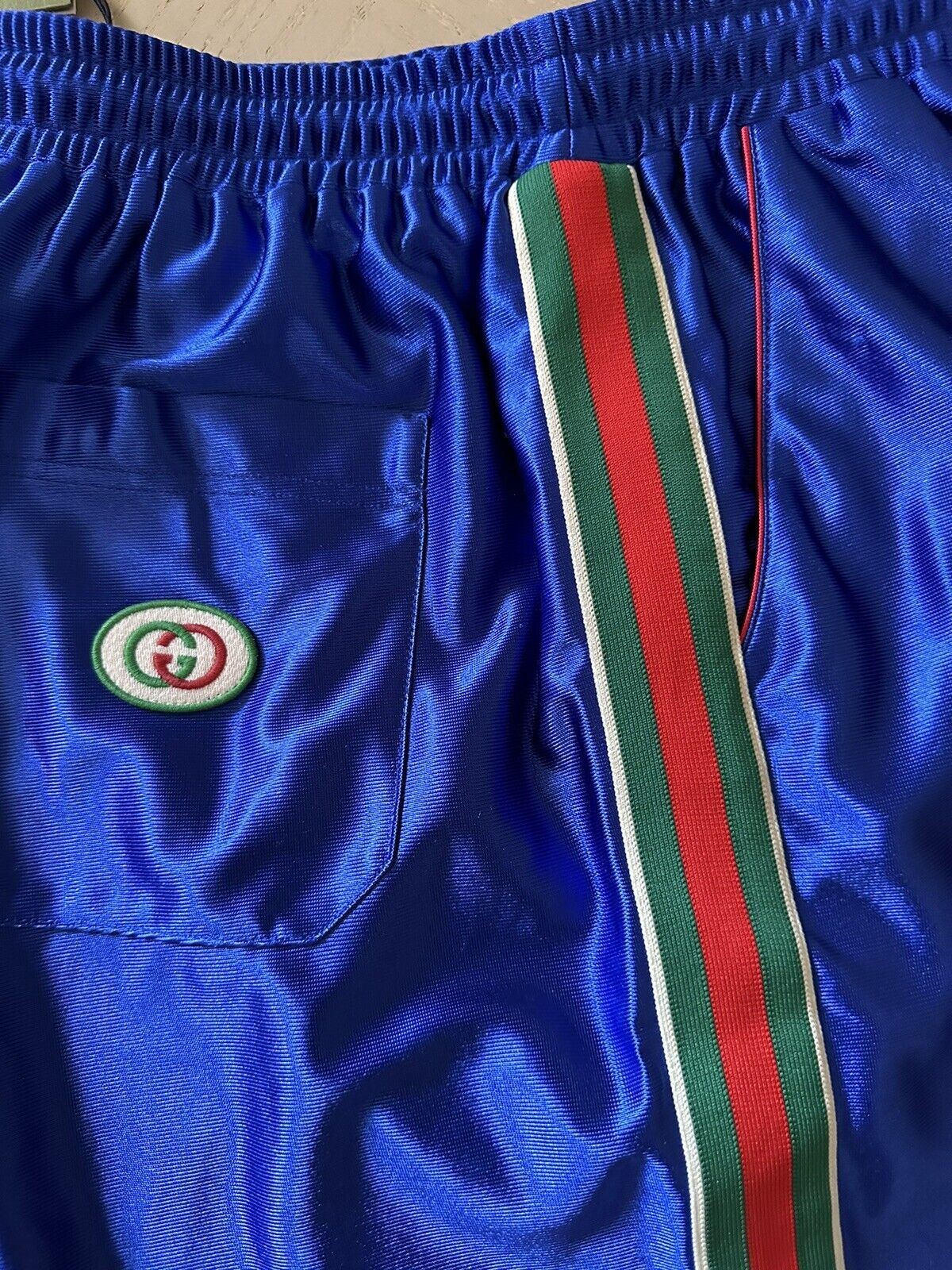 Neu mit Etikett: 1.450 $ Gucci Herren-Shorts aus technischem Polyester mit GG-Monogramm, Blau M