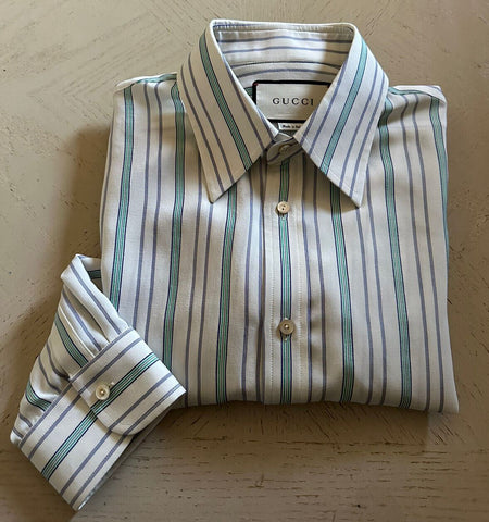 New $1200 Gucci Men’s Silk Dress Shirt Color Off White/Green 39/15.5 Italy