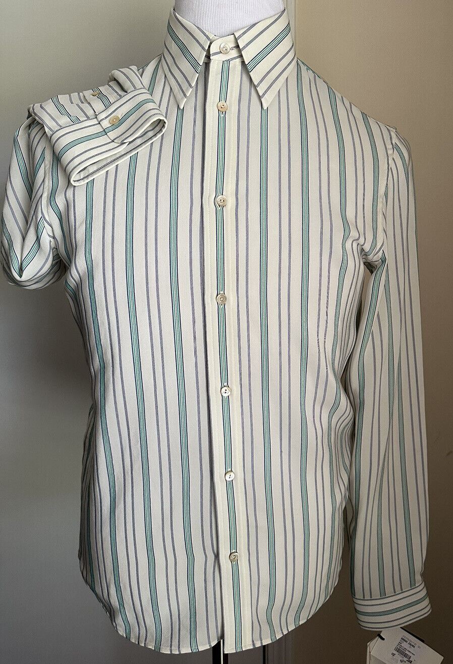 Новая мужская шелковая классическая рубашка Gucci за $1200, белый/зеленый цвет 39/15,5 Италия