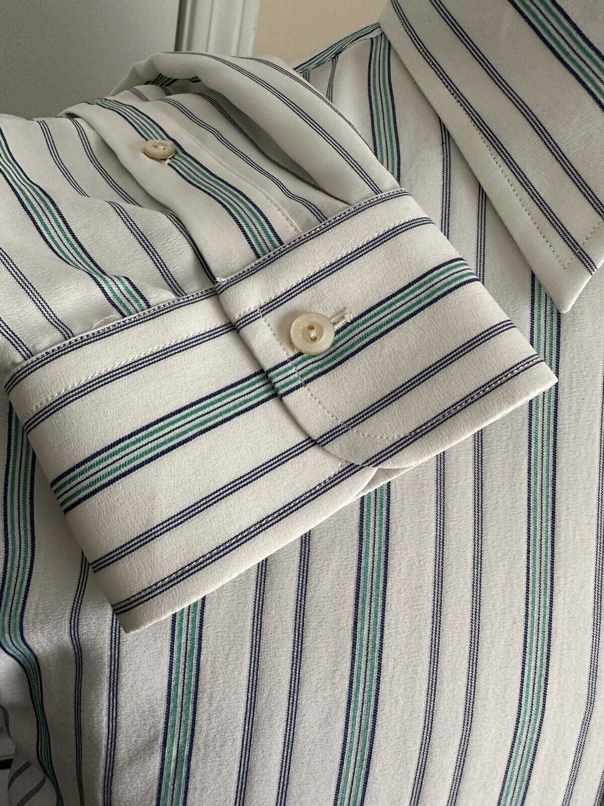 Neues Gucci Herren-Seidenhemd im Wert von 1200 $, Farbe gebrochenes Weiß/Grün, 39/15,5, Italien