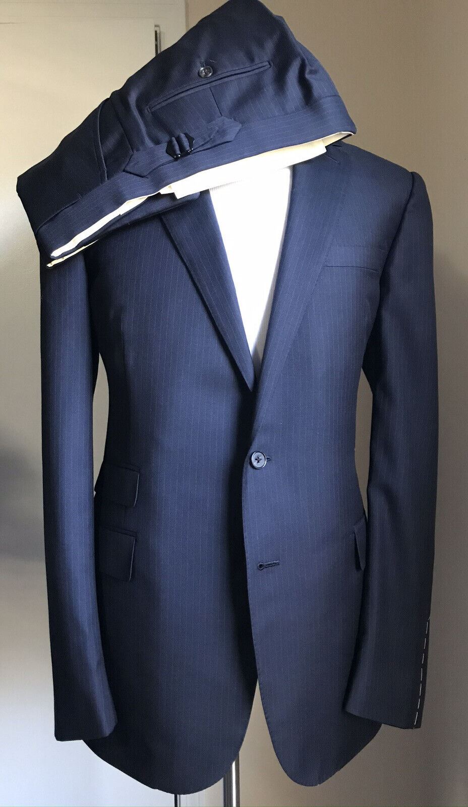 New $3495 Ralph Lauren Purple Label Men Suit Navy Striped 42L US/52L Eu Italy