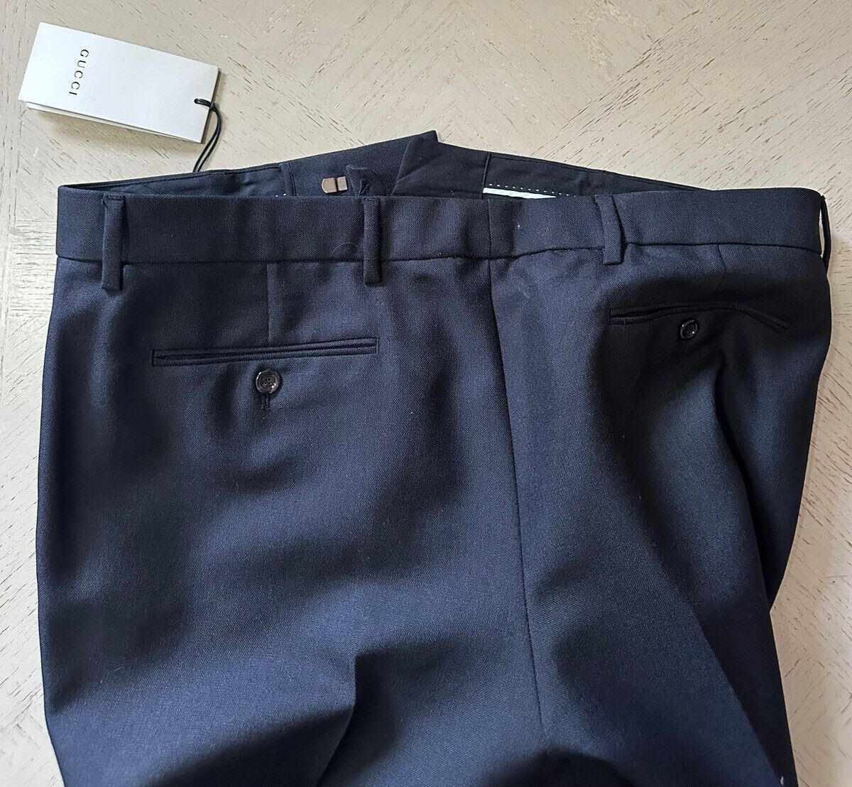 Neu mit Etikett: 1250 $ Gucci Herren-Anzughose aus Panamawolle/Mohair Schwarz 34 US (50 Eu) Italien