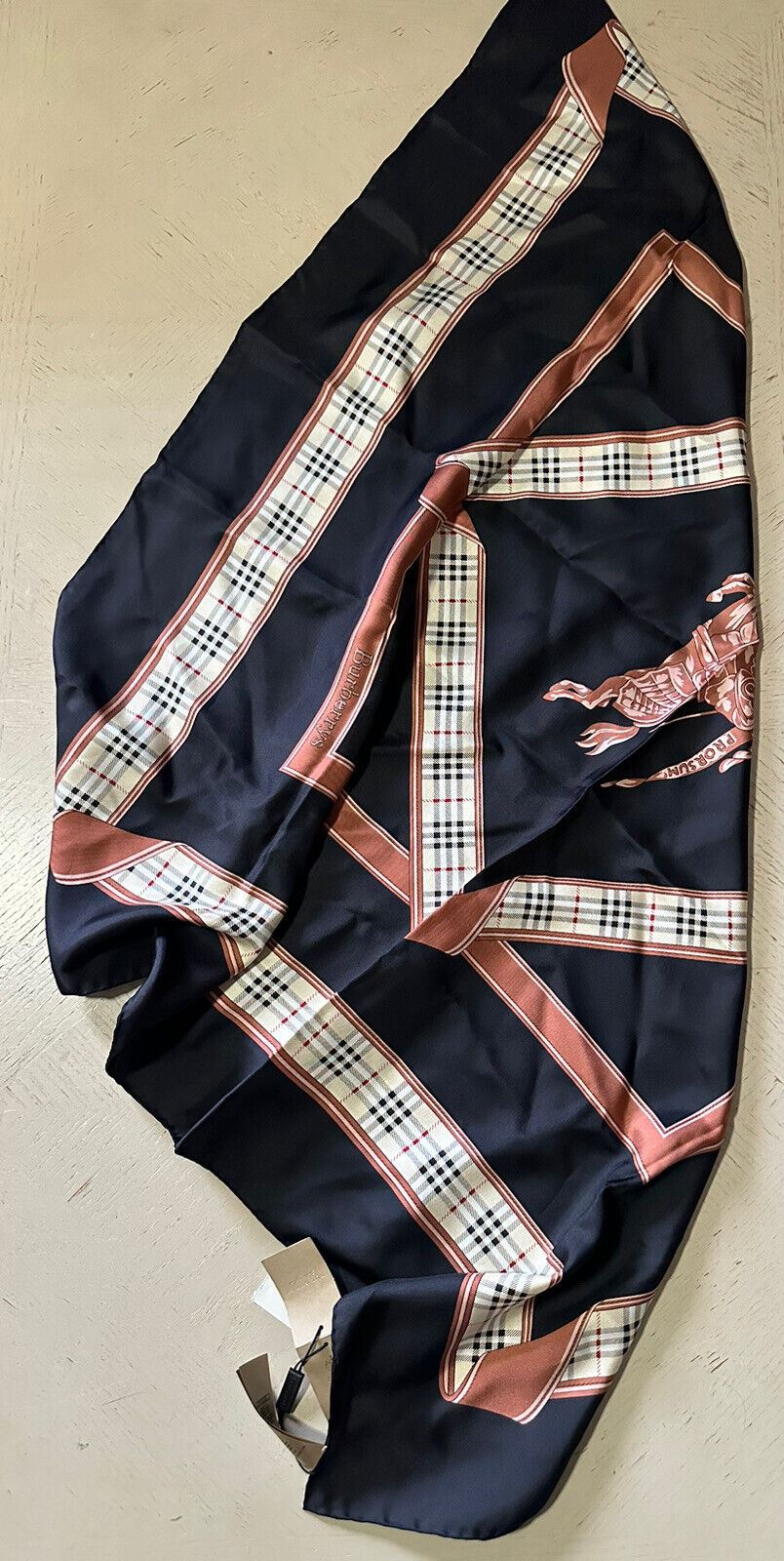 New $800 Burberry Logo Check Border Silk Scarf Black Italy