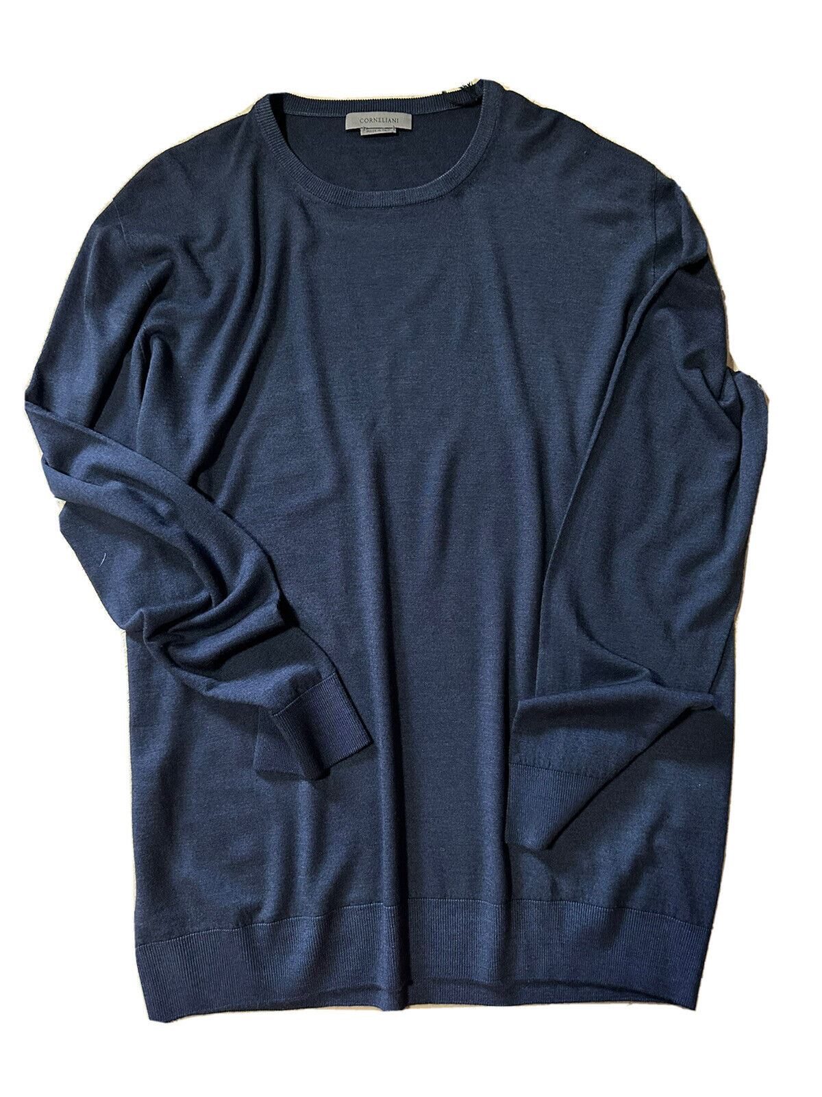 NWT $550 Corneliani Men Wool Crewneck Sweater Navy 46 US ( 56 Eu ) Iraly