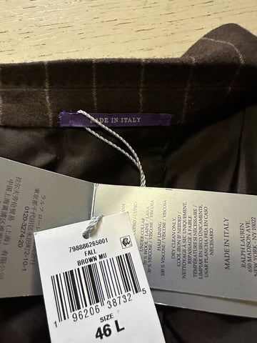 New $4995 Ralph Lauren Purple Label Men Double Breasted Suit Brown 46L US/56L Eu