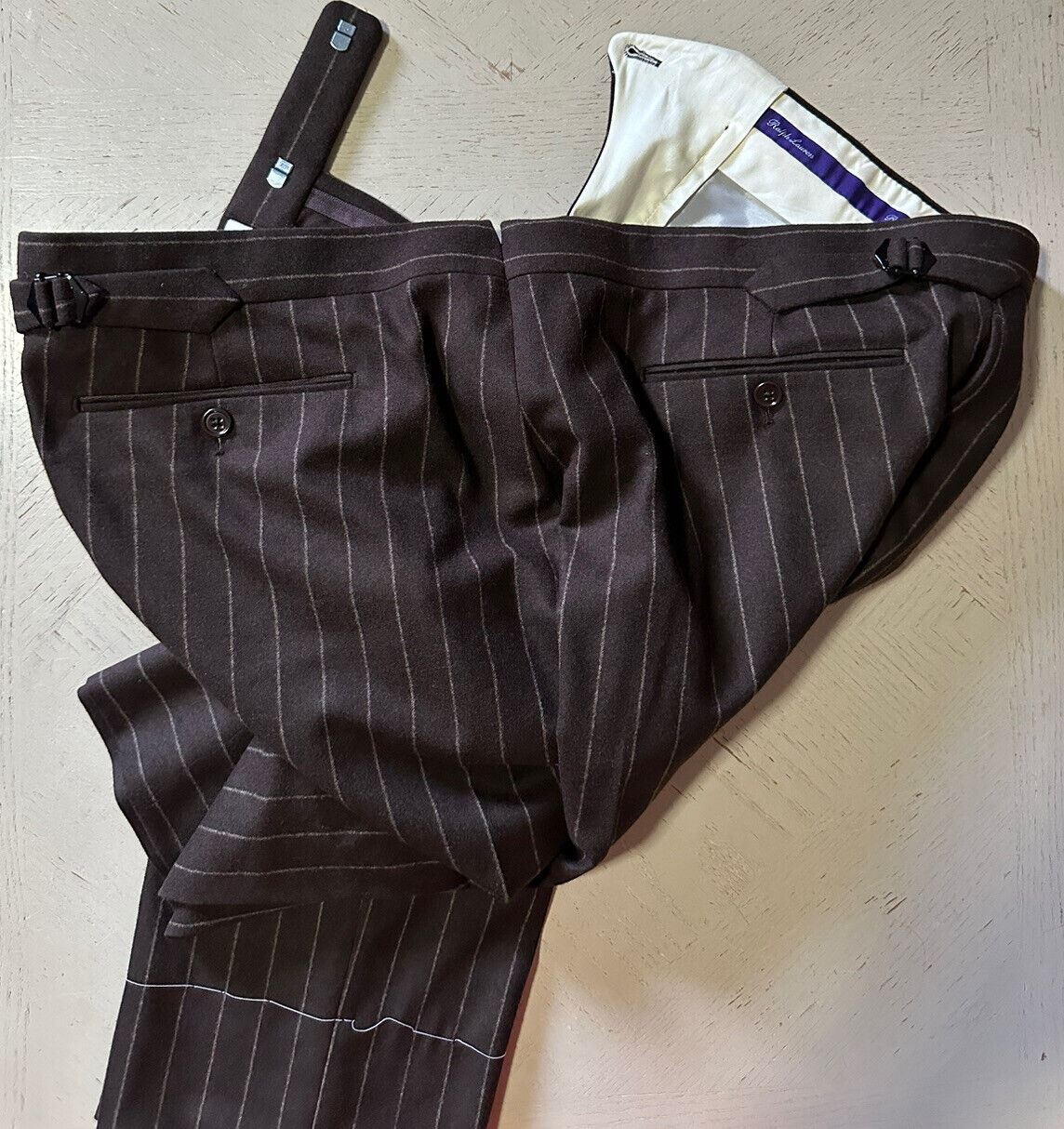 New $4995 Ralph Lauren Purple Label Men Double Breasted Suit Brown 46L US/56L Eu