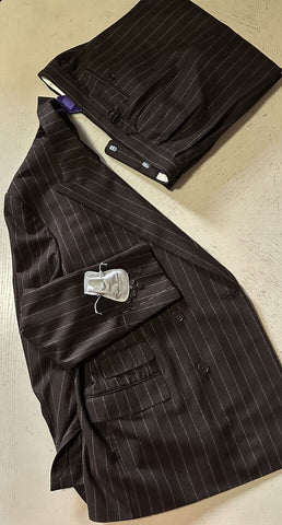 New $4995 Ralph Lauren Purple Label Men Double Breasted Suit Brown 46L US/56L Eu