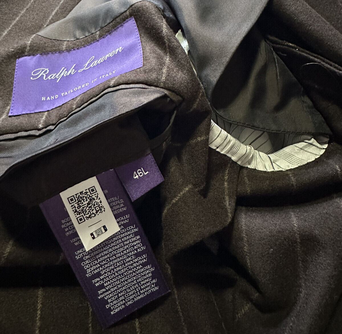 Neu $4995 Ralph Lauren Purple Label Herren-Zweireiheranzug, Braun, 46L US/56L Eu