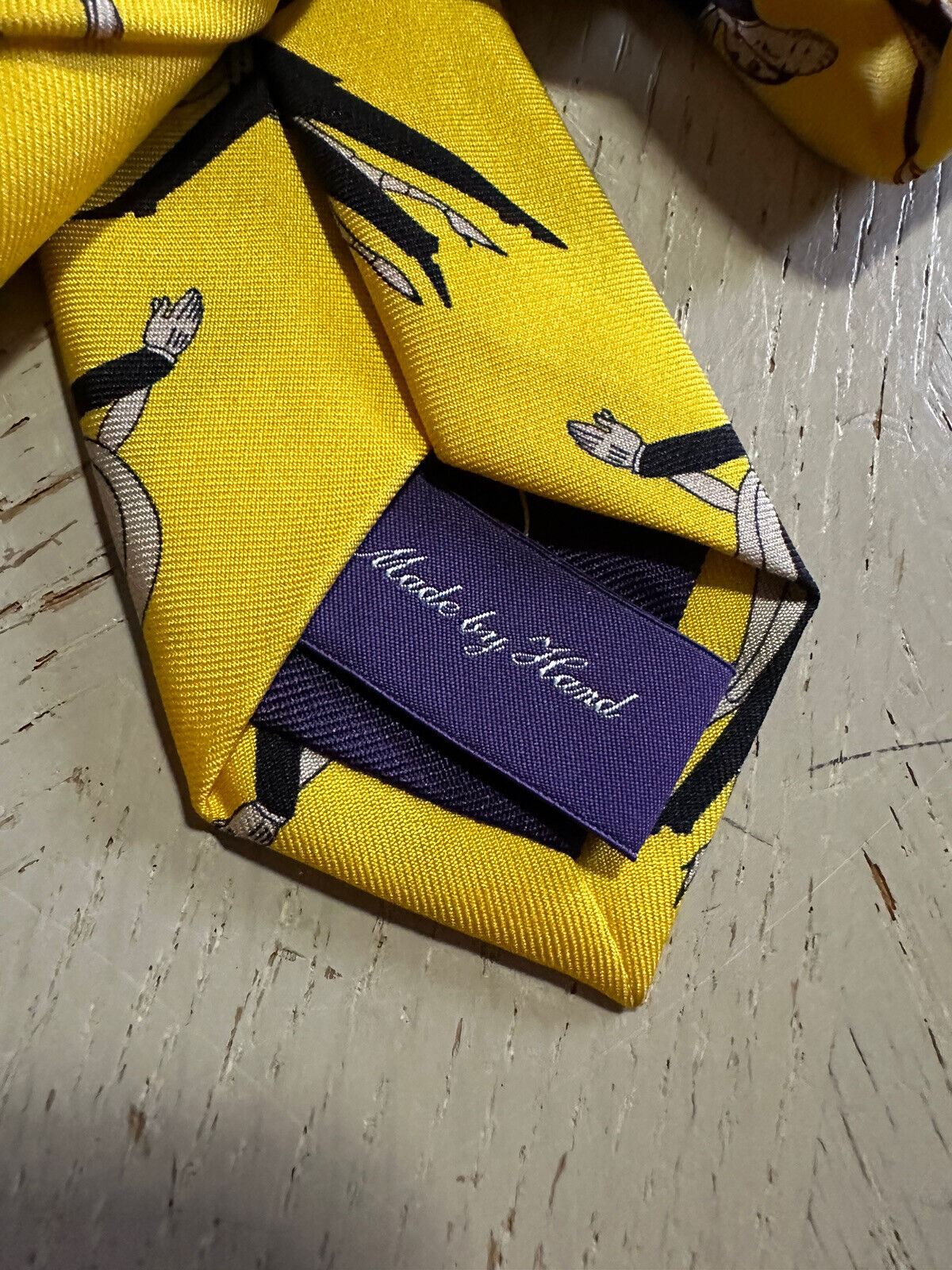 Neu 235 $ Ralph Lauren Purple Label Seidenhalskrawatte Gelb Handgefertigt in Italien