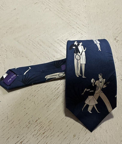 New $235 Ralph Lauren Purple Label Silk Neck Tie Blue Hand made in Italy