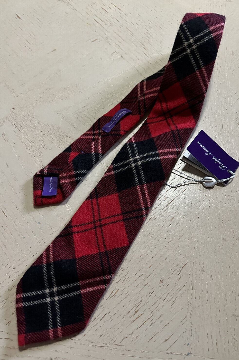 Новый красный галстук с кашемировым воротником Ralph Lauren Purple Label за 265 долларов, сделанный вручную в Италии