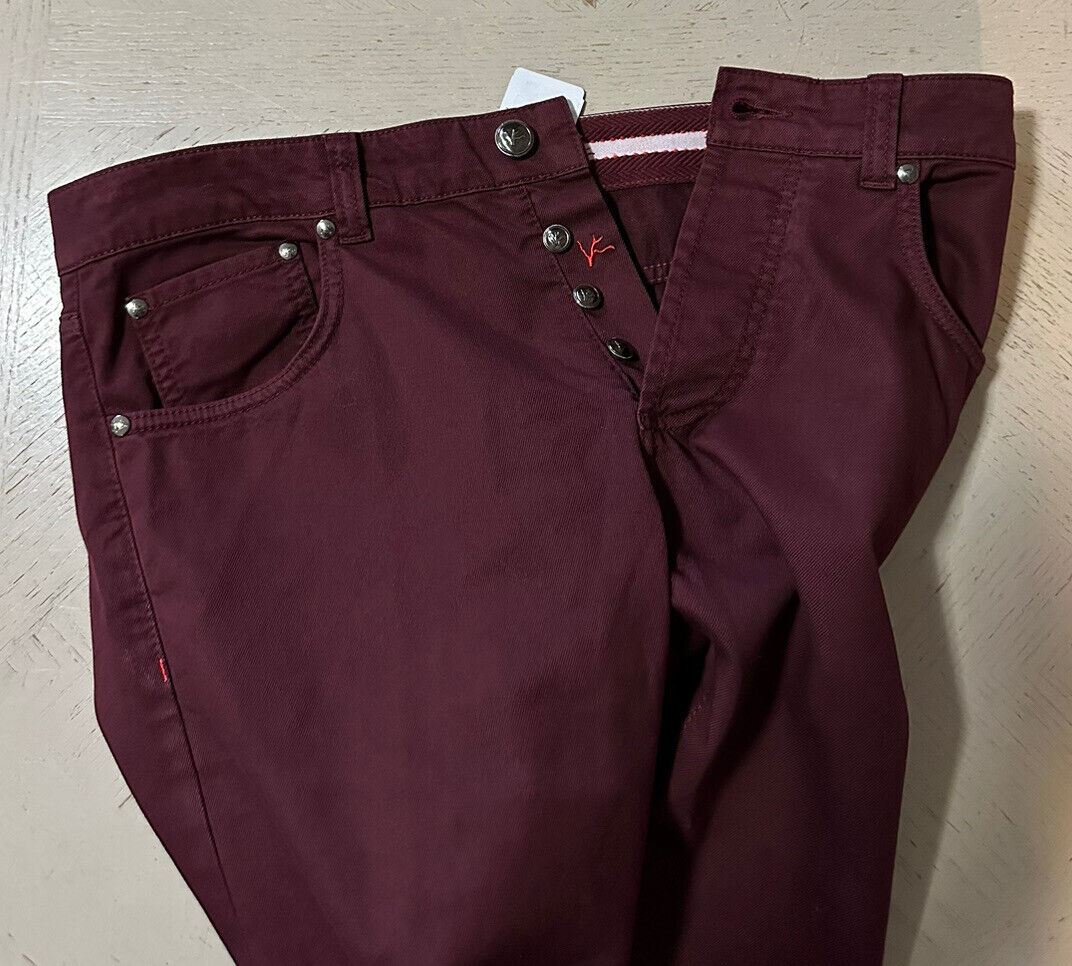 NWT $750 ISAIA Mens slim fit Jeans Pants Burgundy size 32 US/48 Eu Italy