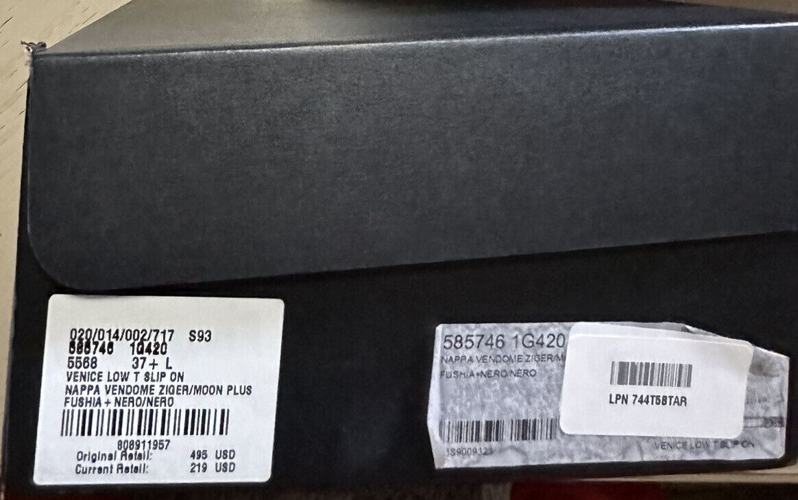 NIB $525 Saint Laurent Женские кожаные кроссовки Черный/Розовый 7,5 США/37,5 ЕС 585746