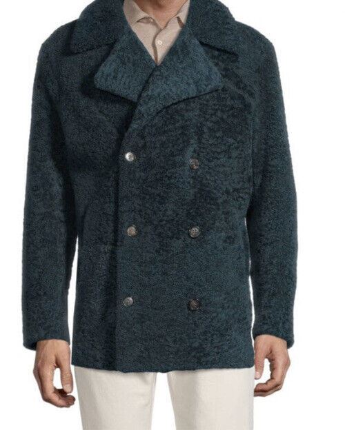 NWT $5995 Isaia Men Faux double-breasted Shearling Coat BRIGHT GREEN 42 US/52 Eu