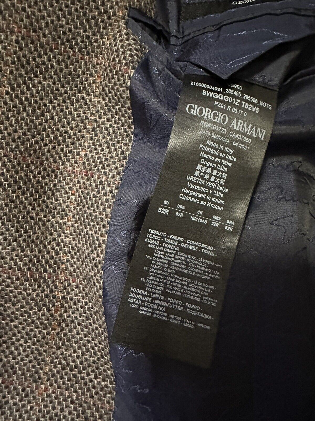 СЗТ 2695 долларов США Giorgio Armani Мужская спортивная куртка в клетку Блейзер Коричневый/Мю. 42 США/52 Е