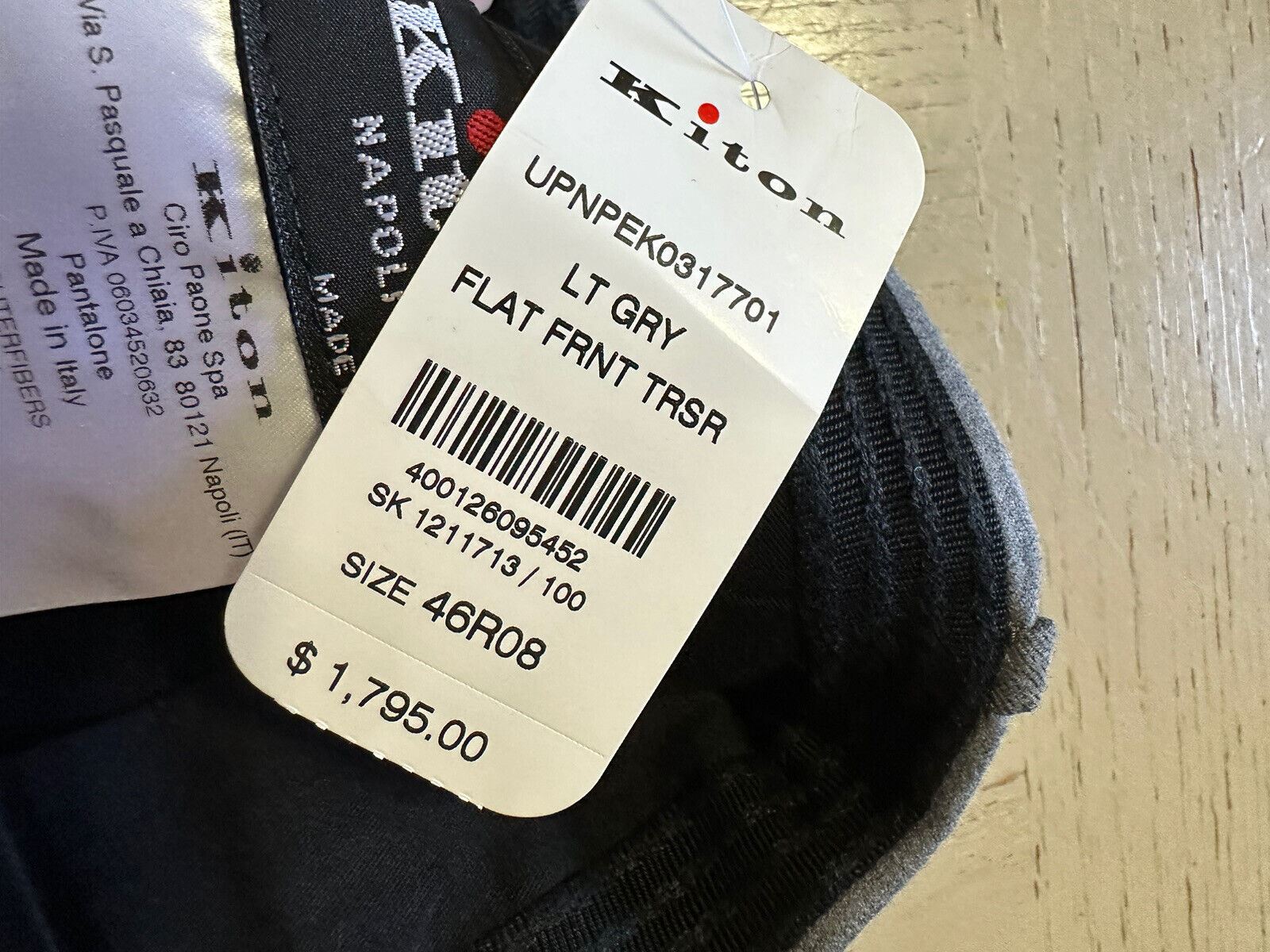 СЗТ $1795 Мужские классические брюки Kiton серые 30 США/46 ЕС Ручная работа в Италии