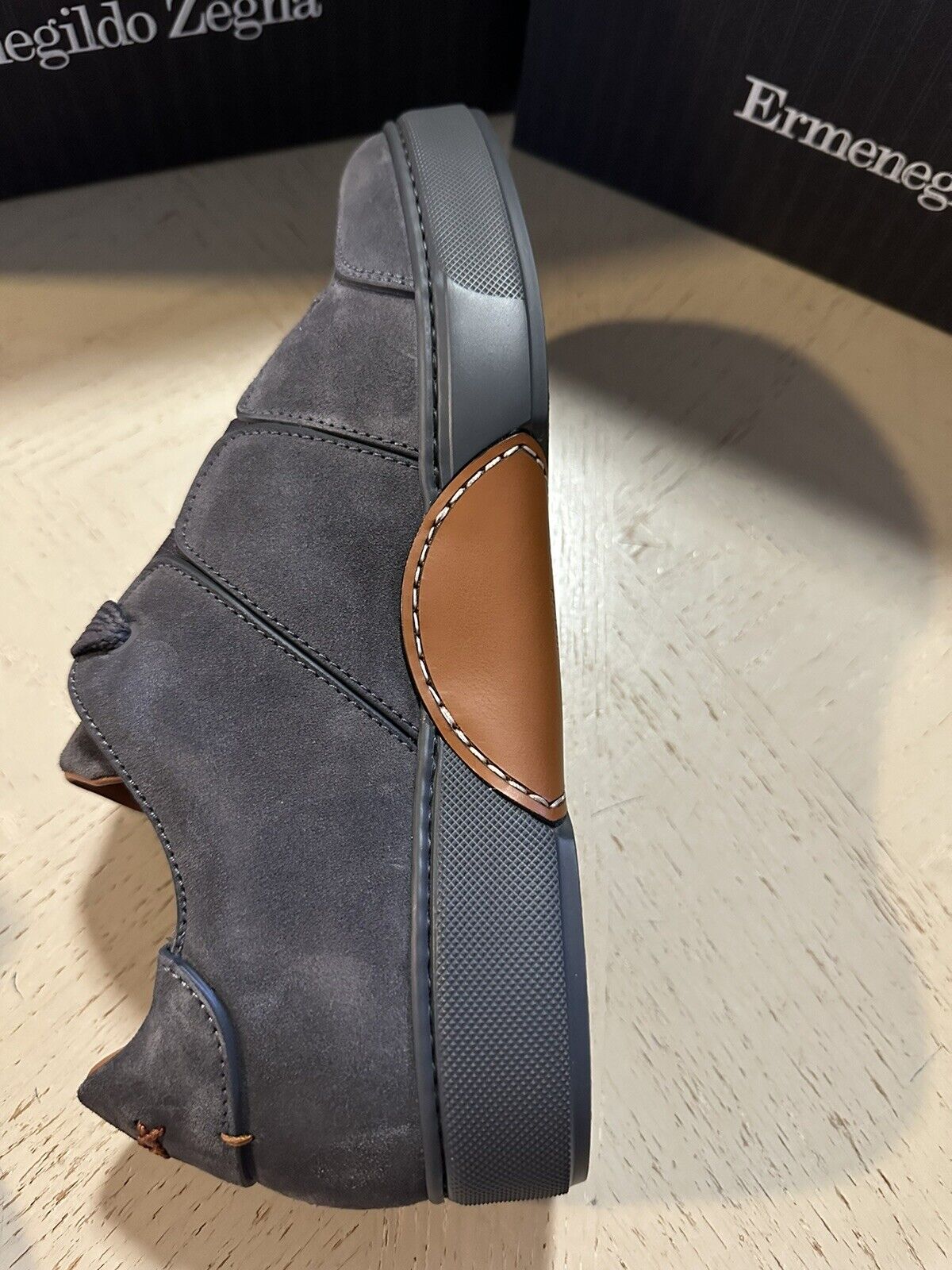 Neue $850 Ermenegildo Zegna Couture Wildleder/Leder Sneakers Schuhe Dunkelgrau 9,5 US